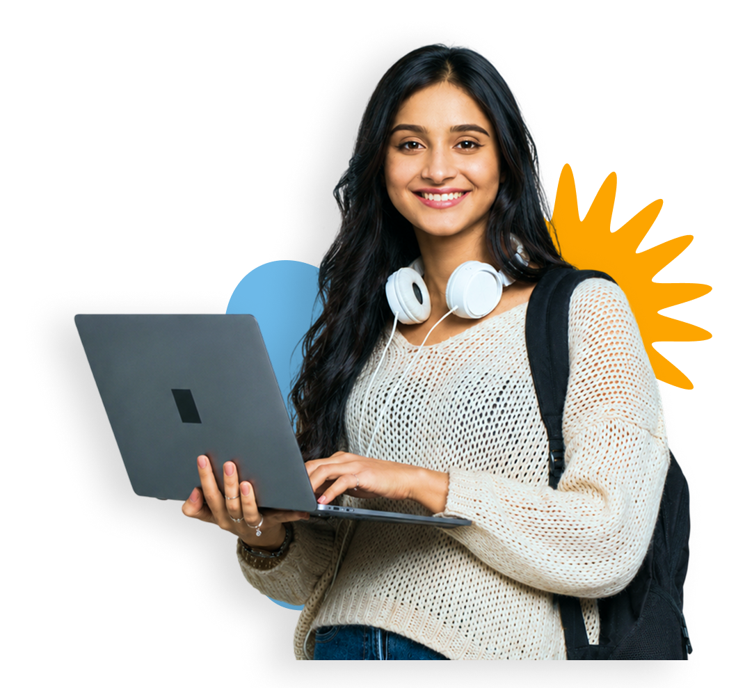 IT learner holding a laptop