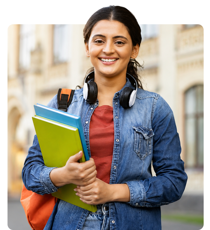 MNP student holding books and smiling