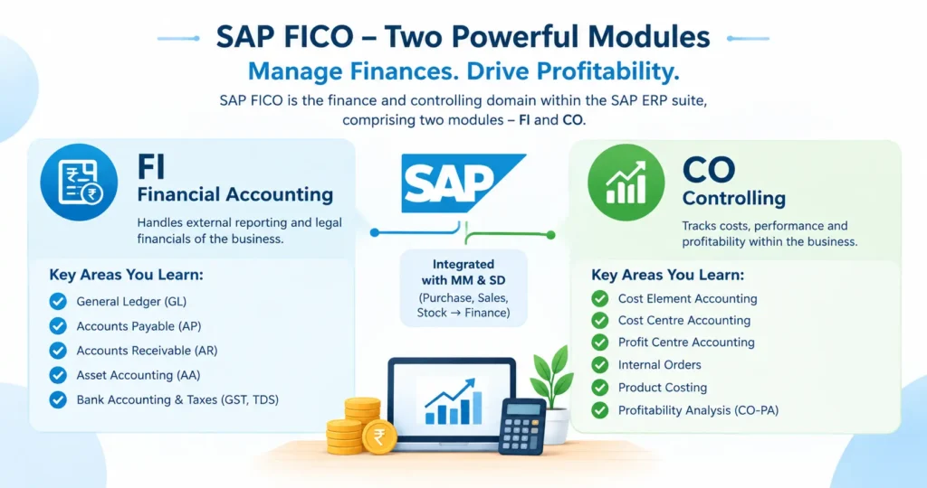 SAP FICO course in Bangalore explaining FI financial accounting and CO controlling modules