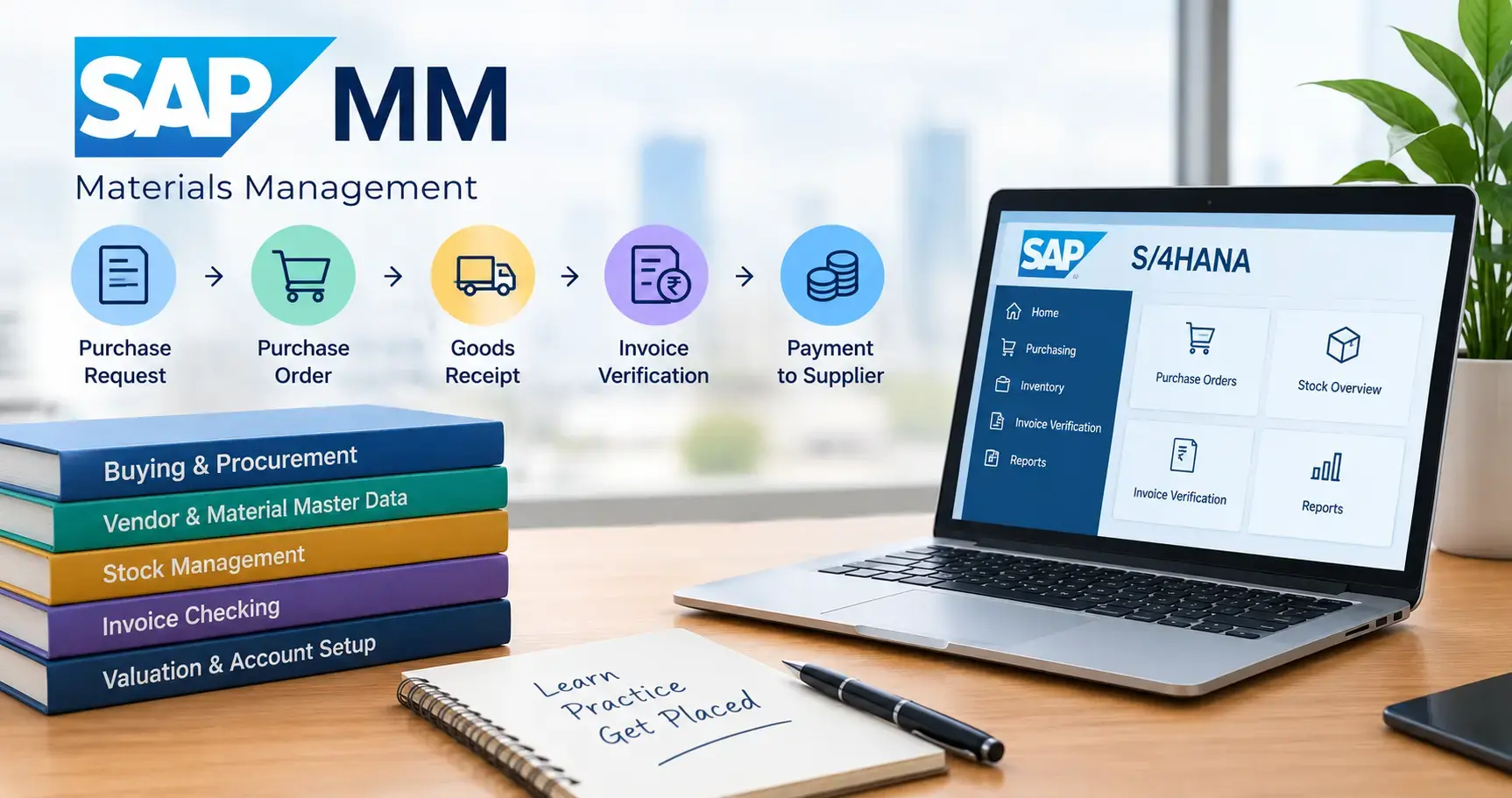 SAP MM training in Bangalore: purchase request to supplier payment flow on SAP S/4HANA